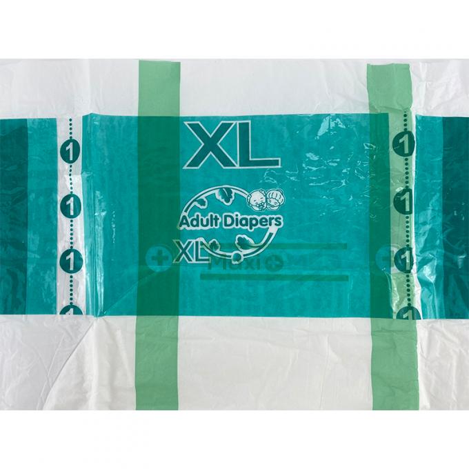 পিই ফিল্ম ব্যাক শীট এবং মুদ্রিত বৈশিষ্ট্যগুলির সাথে সুপার আরামদায়ক ডিসপোজেবল অ্যাডাল্ট ডায়াপার বৈশিষ্ট্যগুলি পিই টেপ 2