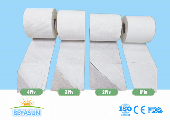 কাস্টমাইজযোগ্য 2ply/3ply/4ply সাদা শক্তিশালী এবং শোষণযোগ্য টয়লেট টিস্যু রোল পেপার বাথরুম / হোটেল / হোম জন্য